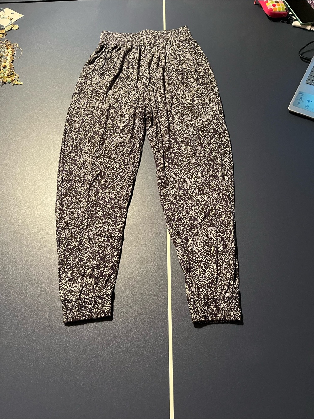 H&M Navy Blue & White Paisley Jogger Pants